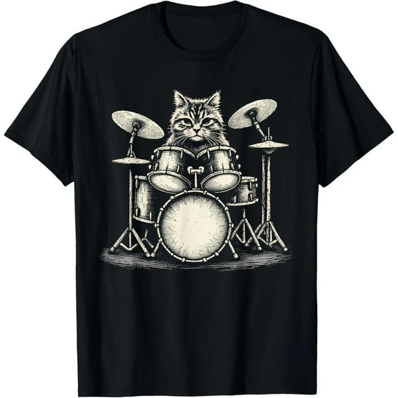 Funny Cat Drummer Playing Drums Music Lover Percussion Vibe Unisex T-shirt