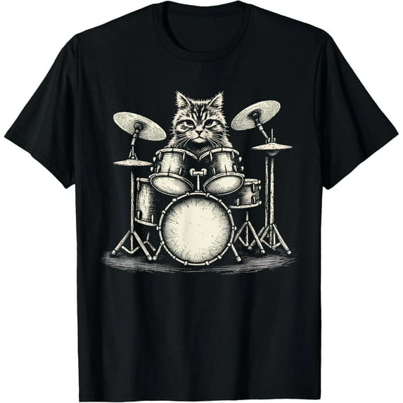 Funny Cat Drummer Playing Drums Music Lover Percussion Vibe Unisex T-shirt
