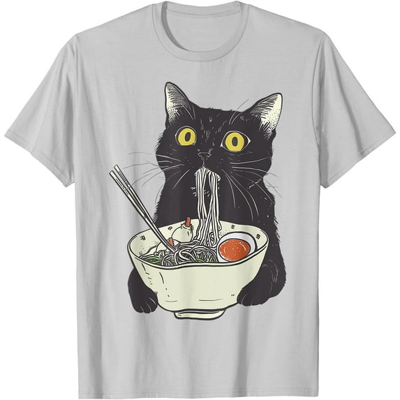 Funny Cat Eating Ramen Vintage Japanese Noodles Unisex T-Shirt for Men Women Kids Toddler