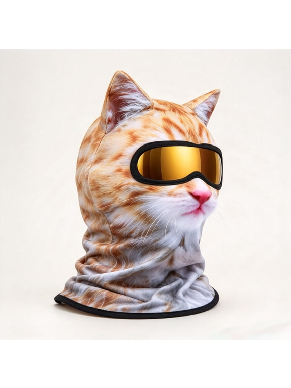 Funny Cat Face Balaclava Ski Mask for Men Women Realistic Animal Print Full Face Cover Neck Gaiter Novelty Costume Mask for Skiing Snowboarding Winter Outdoor Halloween Party