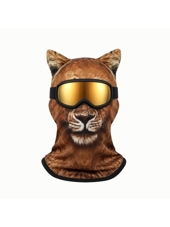 Funny Cat Face Balaclava Ski Mask for Men Women Realistic Animal Print Full Face Cover Neck Gaiter Novelty Costume Mask for Skiing Snowboarding Winter Outdoor Halloween Party
