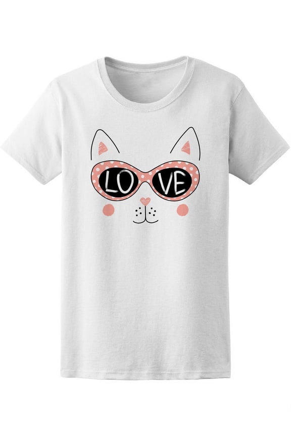 Funny Cat Face Sunglasses Love T-Shirt Women -Image by Shutterstock, Female Small
