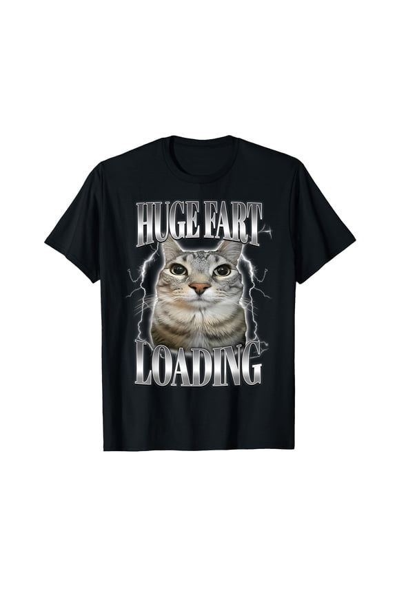 Funny Cat Face T-Shirt with Lightning Effects for Humorous Everyday Wear