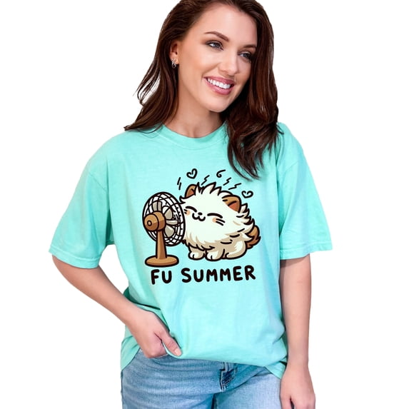 Funny Cat Fan Art T-Shirt, Cute Feline Illustration Tee, FU Summer Graphic Shirt, Adorable Cat Lovers Gift, Humorous Summer T-Shirt, Chalky Mint Comfort Colors T-Shirt, Medium
