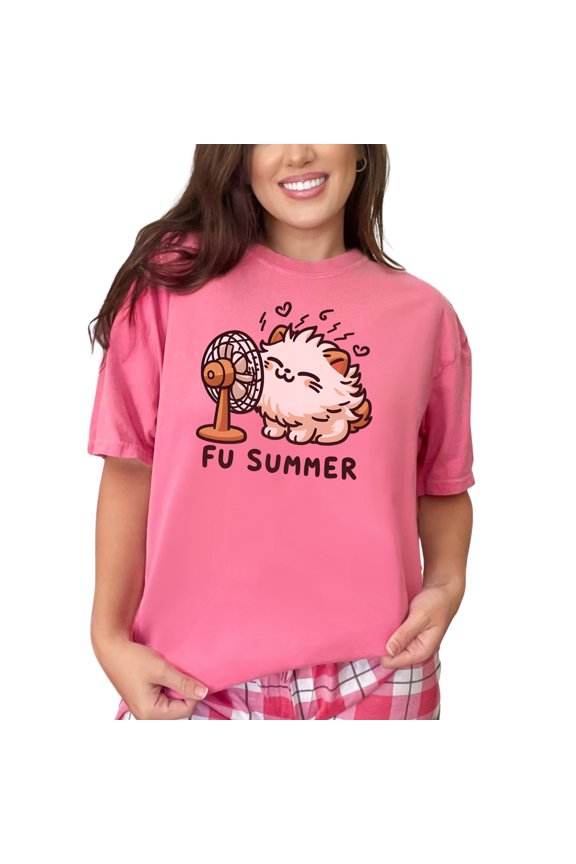 Funny Cat Fan Art T-Shirt, Cute Feline Illustration Tee, FU Summer Graphic Shirt, Adorable Cat Lovers Gift, Humorous Summer T-Shirt, Crunchberry Comfort Colors T-Shirt, Medium