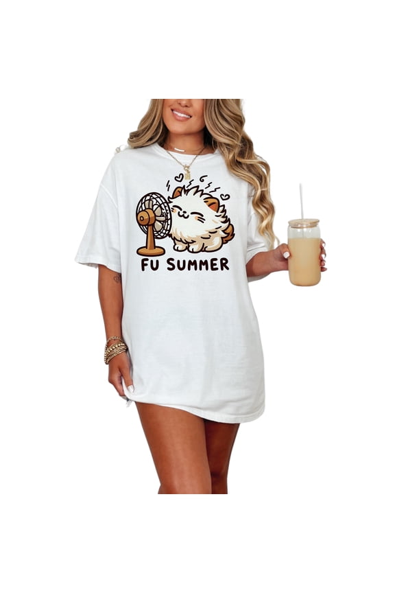 Funny Cat Fan Art T-Shirt, Cute Feline Illustration Tee, FU Summer Graphic Shirt, Adorable Cat Lovers Gift, Humorous Summer T-Shirt, White Comfort Colors T-Shirt, Small