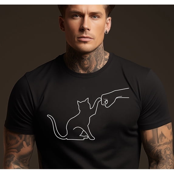 Funny Cat Fist Bump Graphic T-Shirt Minimalist Cat Lover Tee