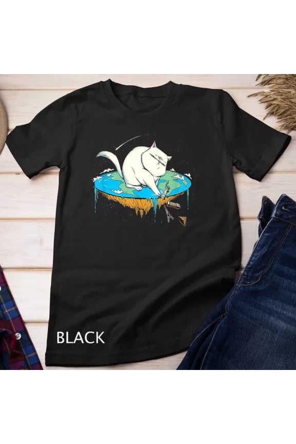 Funny Cat Flat Earth Tshirt Gift For Cat Lovers Unisex S-5XL T-Shirt
