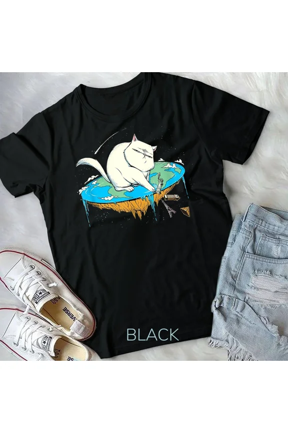 Funny Cat Flat Earth Tshirt Gift For Cat Lovers and Tee Shirt Unisex T-Shirt