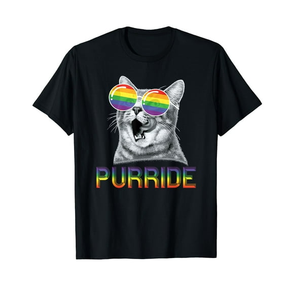 Funny Cat Gay Pride Rainbow Sunglasses LGBTQ Unisex T-Shirt Cat Cute Purride Gift Men Women Gay Les Shirts