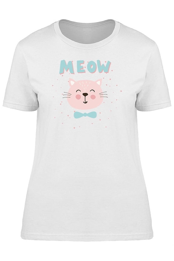 Funny Cat Gentleman Meow Word T-Shirt Women -Image by Shutterstock, Female Large
