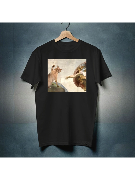 Funny Cat God Creation Of Adam Meme Art Parody Unisex T-Shirt up to size 5XL