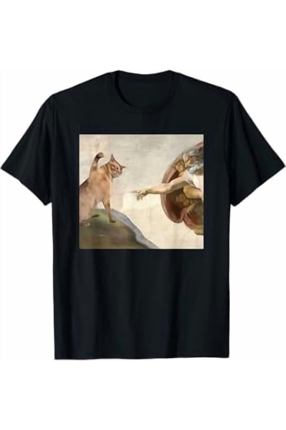 Funny Cat God Creation Of Adam Meme Jesus T-Shirt
