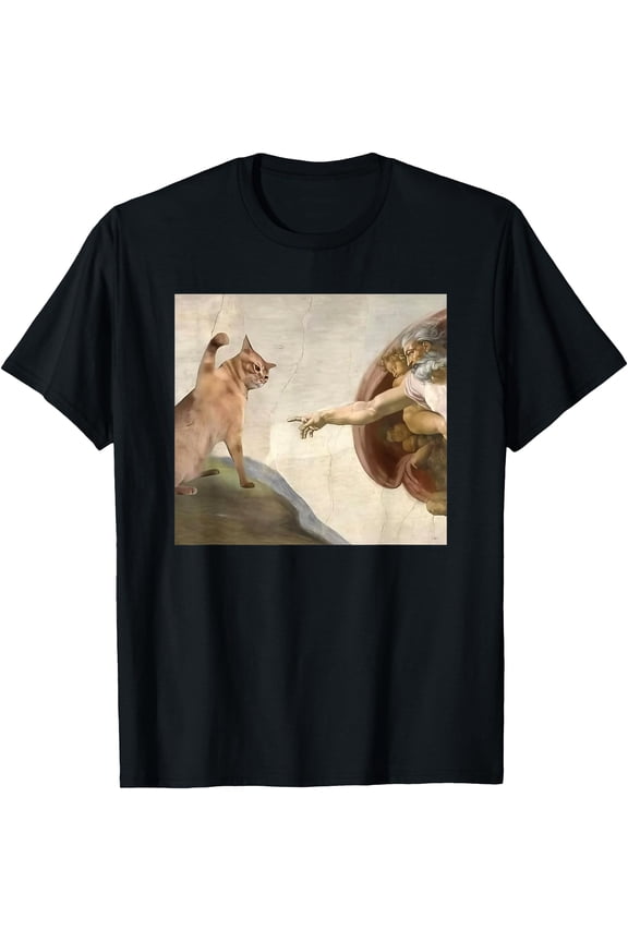 Funny Cat God Creation of Adam meme Jesus T-Shirt