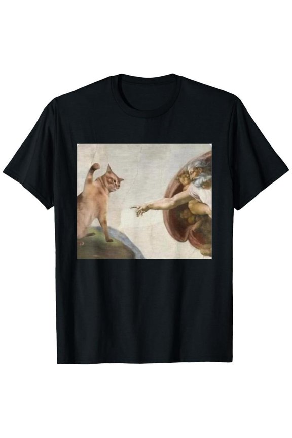 Funny Cat God Creation of Adam meme michelangelo jesus art T-Shirt