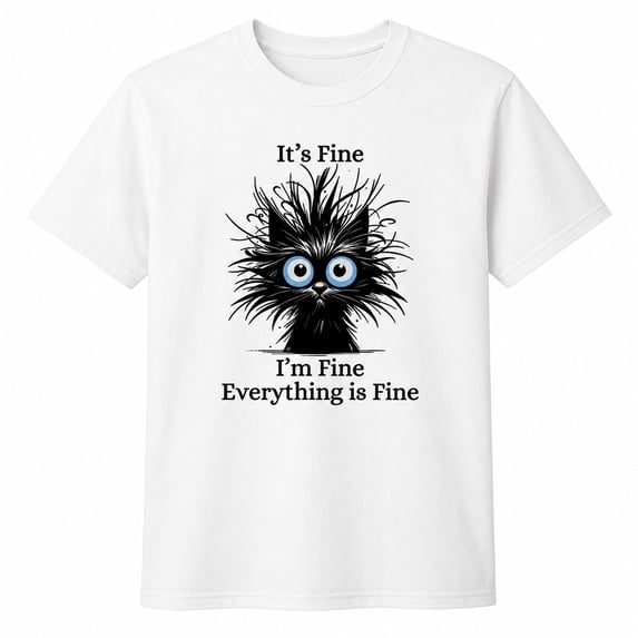 Funny Cat Graphic T-Shirt, It's Fine I'm Fine Everything Is Fine, Unisex Cotton Tee