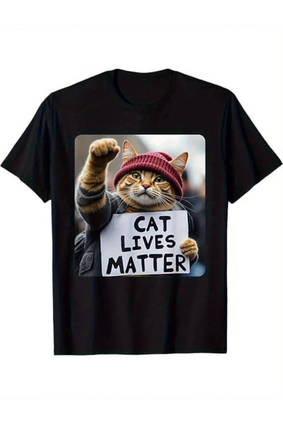 Funny Cat Graphic T-Shirt for Men - Breathable Stretchy Crew Neck Tee with Geometric Design Perfect for All Seasons