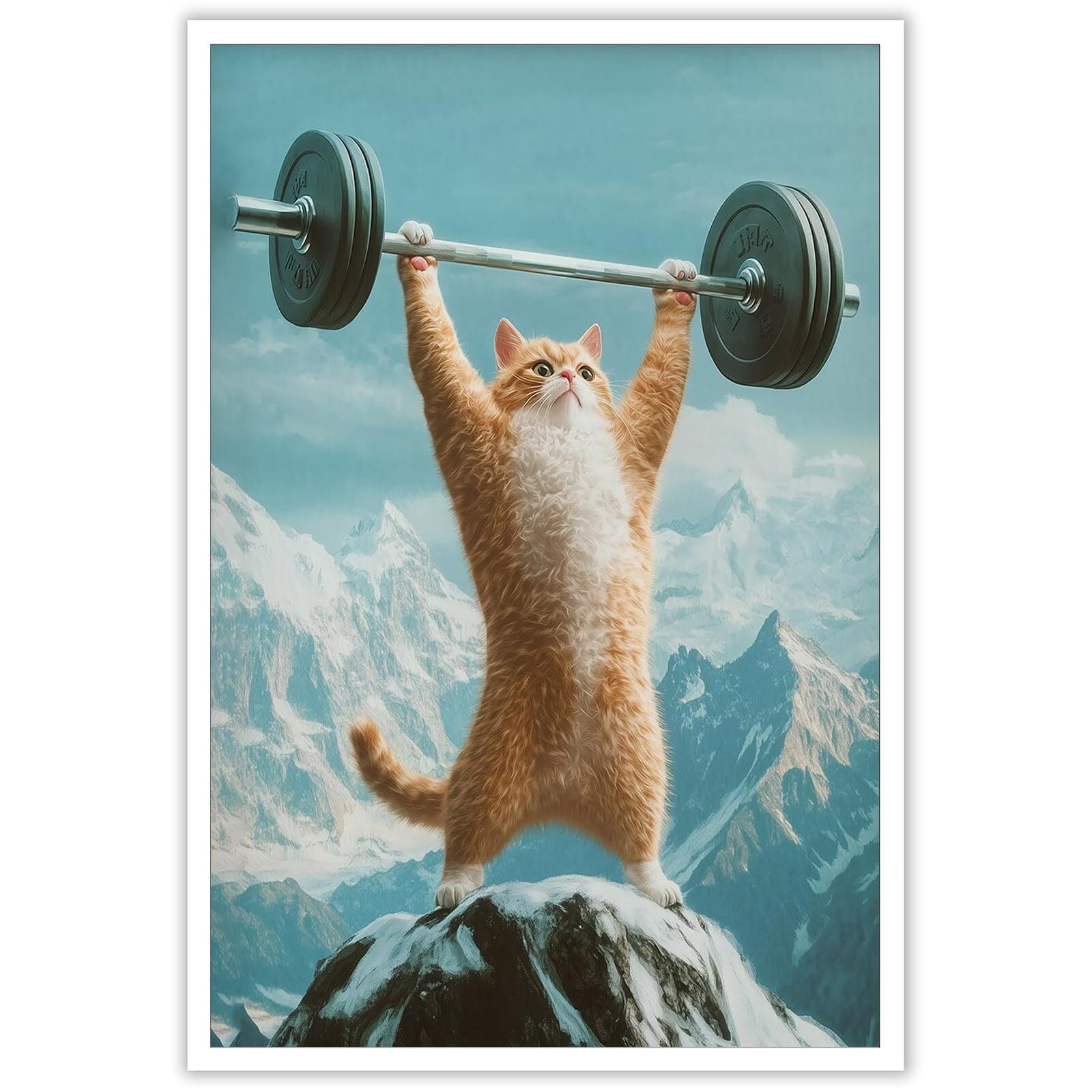 Funny Cat Gym Room Canvas Wall Art Cat Weightlifting Fitness Sports