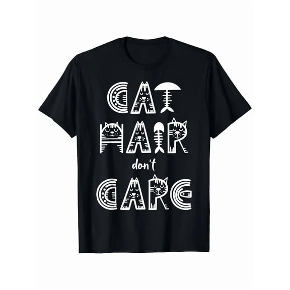 Funny Cat Hair Don't Care T-Shirt with Italian Pasta & Cat Silhouettes - Pasta Cats And Naps Slogan, Unisex Casual Short Sleeve Tee for Cat Lovers, All-Season Wear