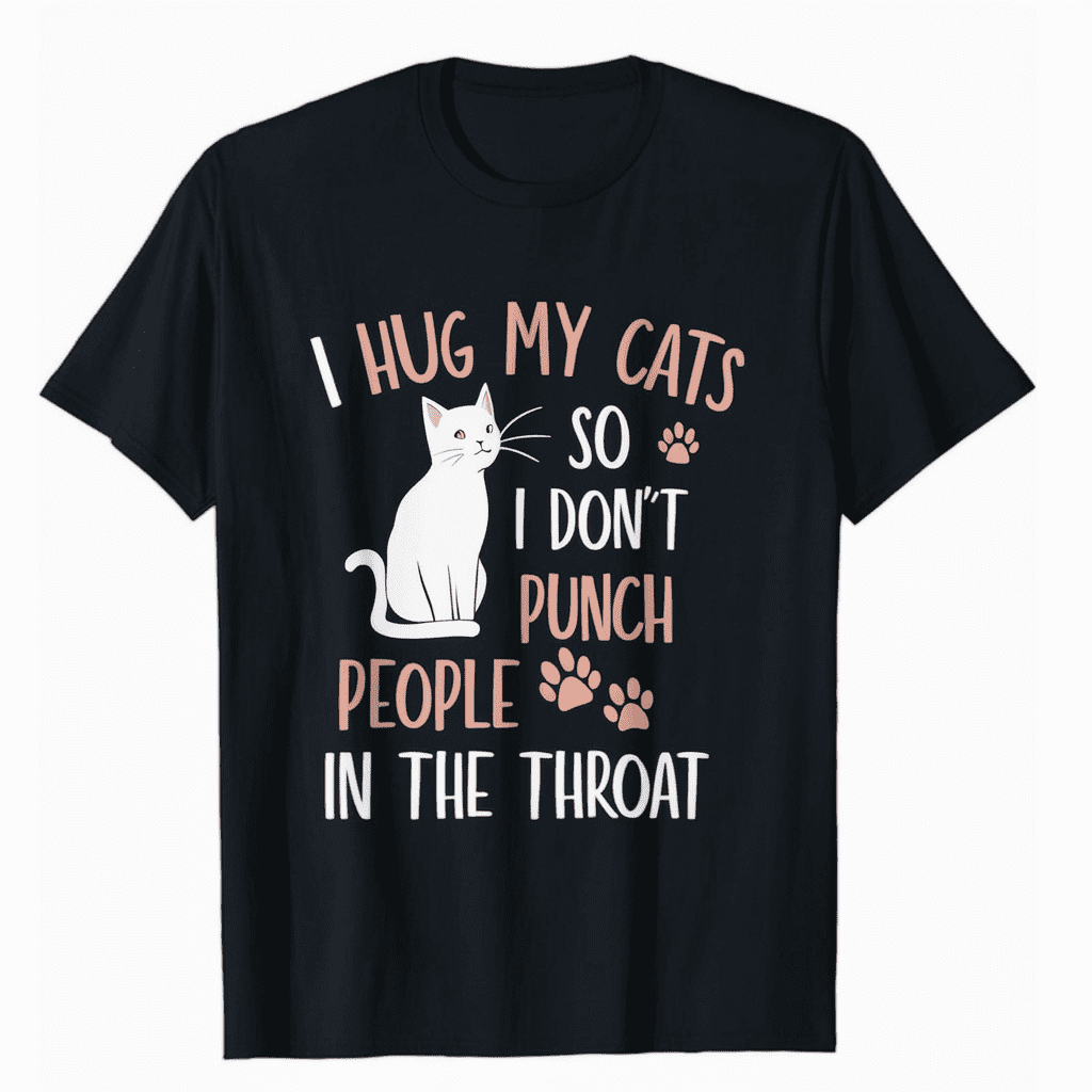 Funny Cat I Hug My Cat So I Don't Punch People In The Throat TShirt
