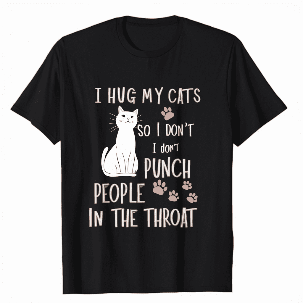 Funny Cat I Hug My Cat So I Don't Punch People In The Throat TShirt