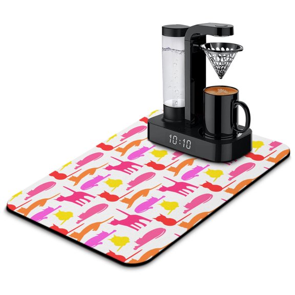 Funny Cat Illustration Coffee Station Mat - Cats and Hearts Pattern Absorbent Pad for Coffee Bars