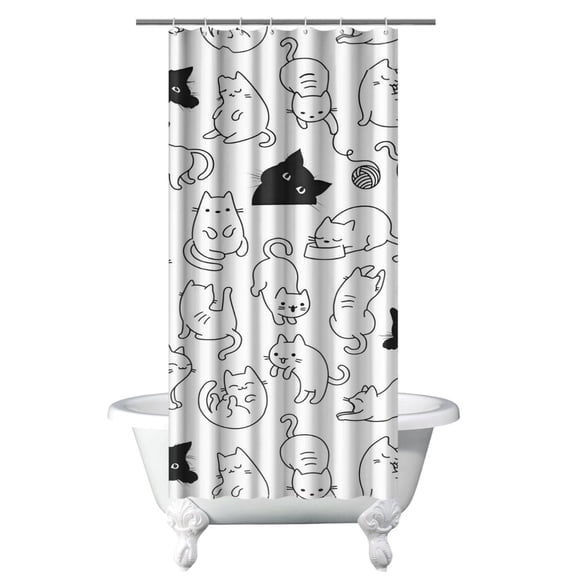 Funny Cat Illustration Shower Curtain, Cartoon Cat Pattern Waterproof Bathroom Curtain, Fade-Resistant Polyester Fabric, 36x72 Inch