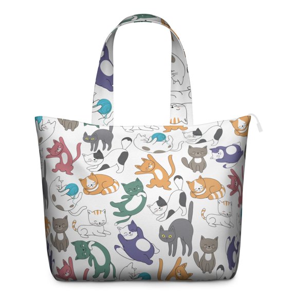 Funny Cat Illustration Travel Tote, Hand-drawn Cat Graphic Weekender Duffel Bag, Large Capacity Multipurpose Carry-on