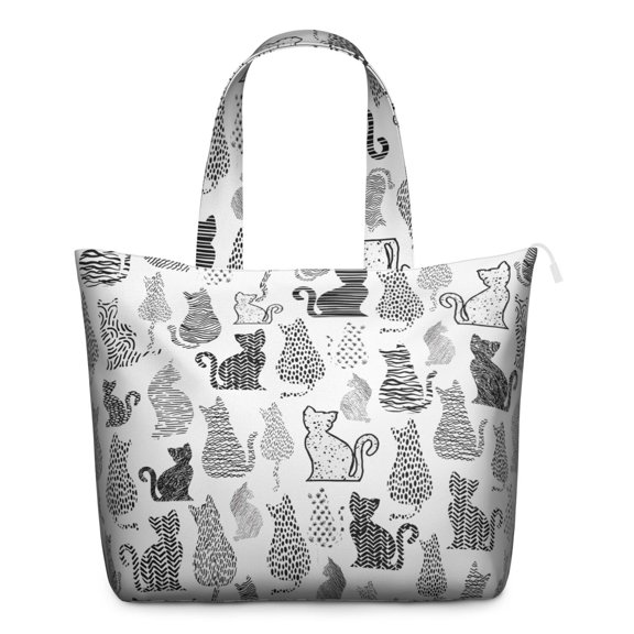 Funny Cat Illustration Travel Tote, Hand-drawn Cat Graphic Weekender Duffel Bag, Large Capacity Multipurpose Carry-on