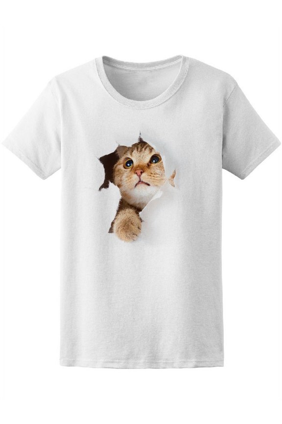Funny Cat In Paper Side T-Shirt Women -Image by Shutterstock, Female XX-Large