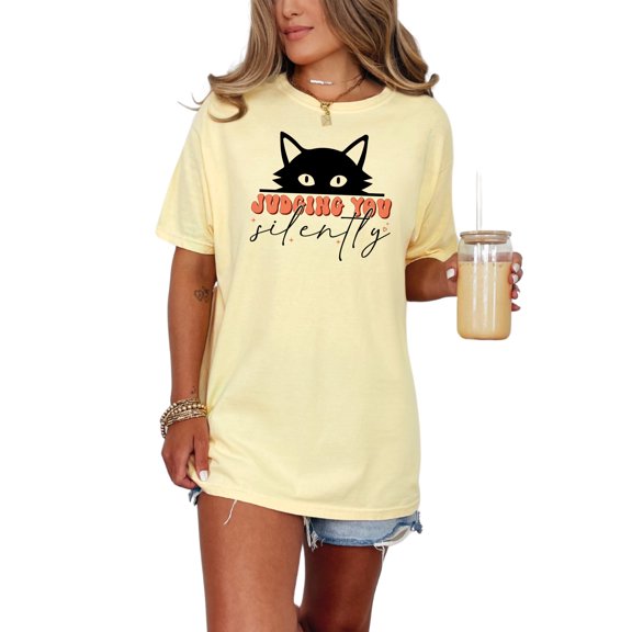 Funny Cat Judging You Silently Graphic Tee, Cute Cat Lover Shirt, Humorous Cat Eyes T-shirt, Fun Cat Owner Gift, Cat Attitude Shirt, Butter Comfort Colors T-Shirt, Small