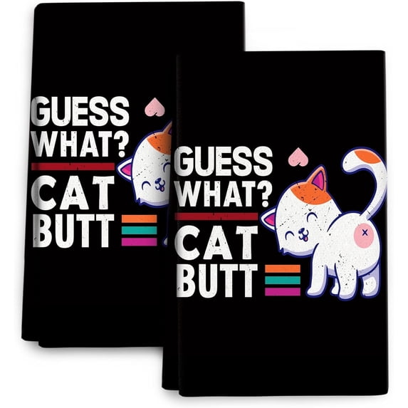 Funny Cat Kitchen Dish Towels for Drying Dishes Set of 2 Soft Absorbent Cute Cat Hand Towels Decorative Tea Towels for Kitchen Bathroom Bar Decor