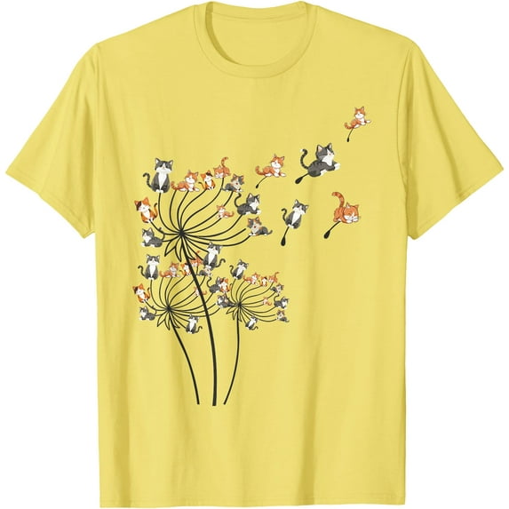 Funny Cat Kitten Cute Dandelion Unisex T-Shirt for Men Women Kids Toddler,Cornsilk Color,Size XL