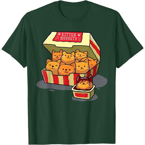 Funny Cat Kitten Nuggets Food Pun Lover Gift Unisex T-Shirt for Men Women Kids Toddler,Forest Green Color,Size M