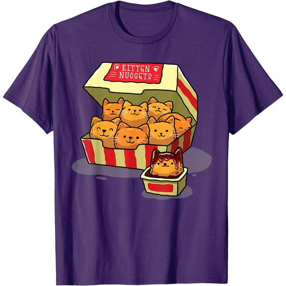 Funny Cat Kitten Nuggets Food Pun Lover Gift Unisex T-Shirt for Men Women Kids Toddler,Purple Color,Size M