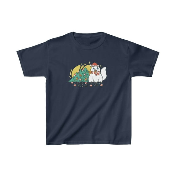 Funny Cat Knocked Over Christmas Tree Kids T-Shirt