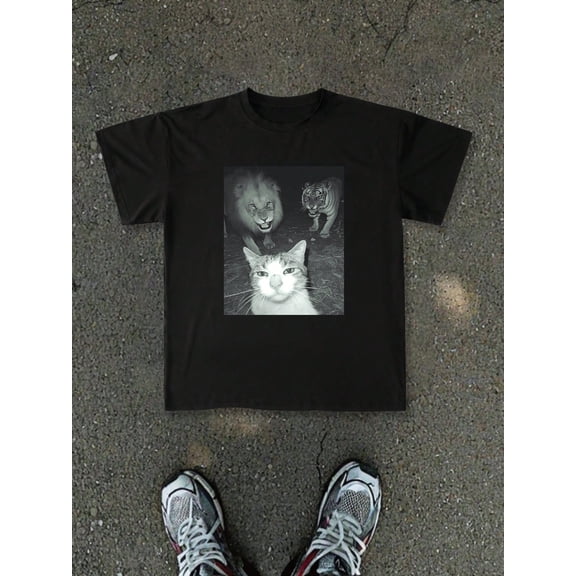 Funny Cat Lion Tiger Meme Graphic Vintage Grunge Y2k Cotton Men's Women's T-Shirt