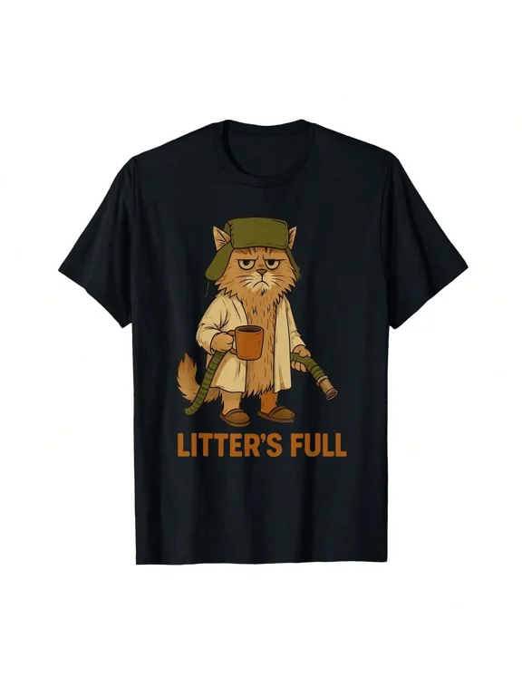 Funny Cat Litter S Full Graphic Tee Vintage Cartoon Animal Lover Humor Design Unisex Casual Wear Gift Idea Cotton Men's Women's Tee Shirt