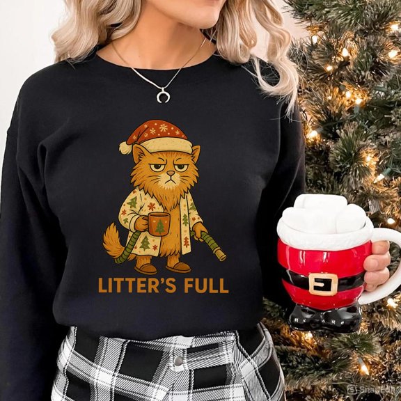 Funny Cat Litter's Full Sweatshirt, Holiday Humor Pullover, Festive Cat Lover Crewneck