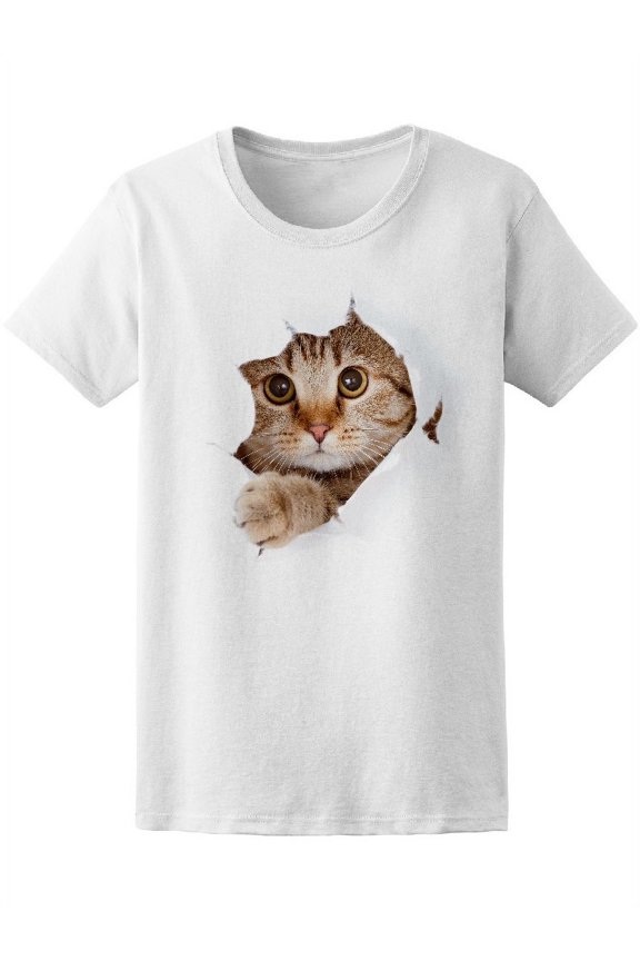 Funny Cat Looking In Paper T-Shirt Women -Image by Shutterstock, Female x-Large