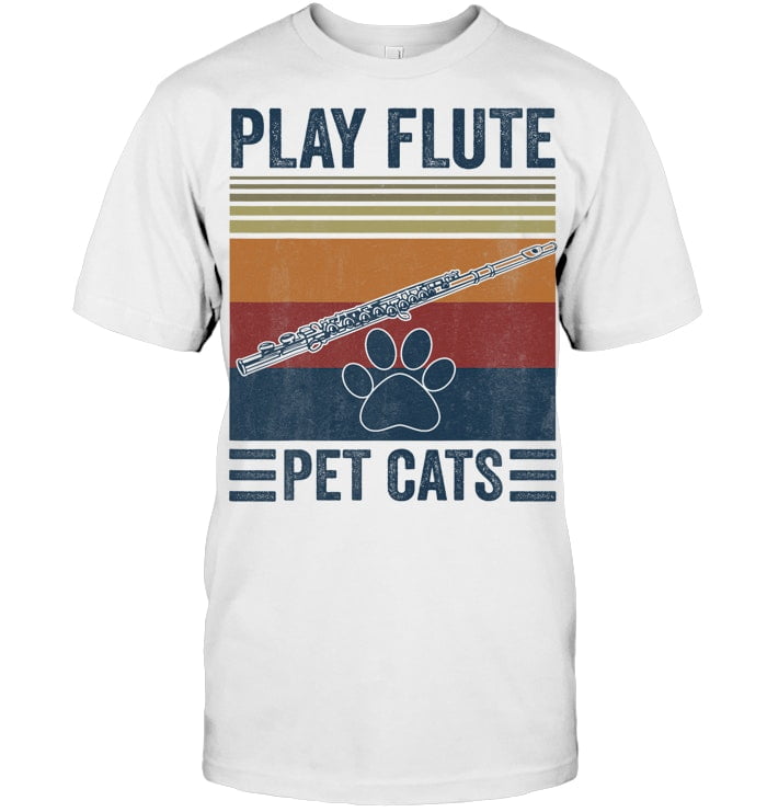 Funny Cat Lover And Flute Player Pet Cats Play Flute Flute T Shirt