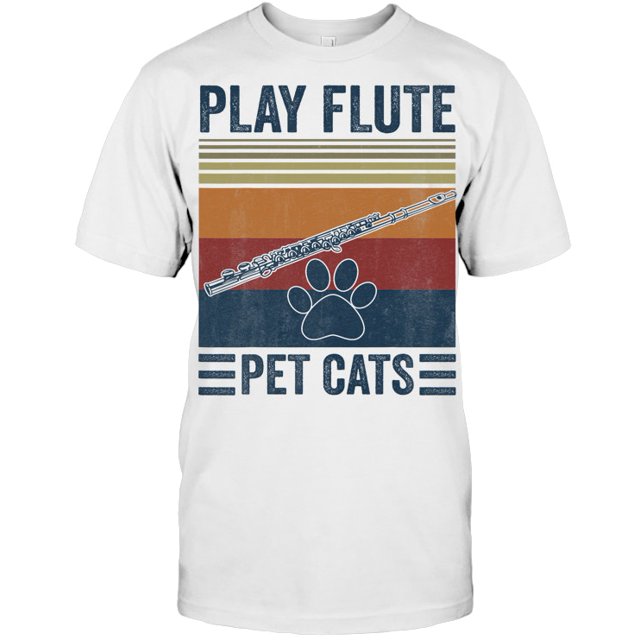 Funny Cat Lover And Flute Player Pet Cats Play Flute Flute T Shirt