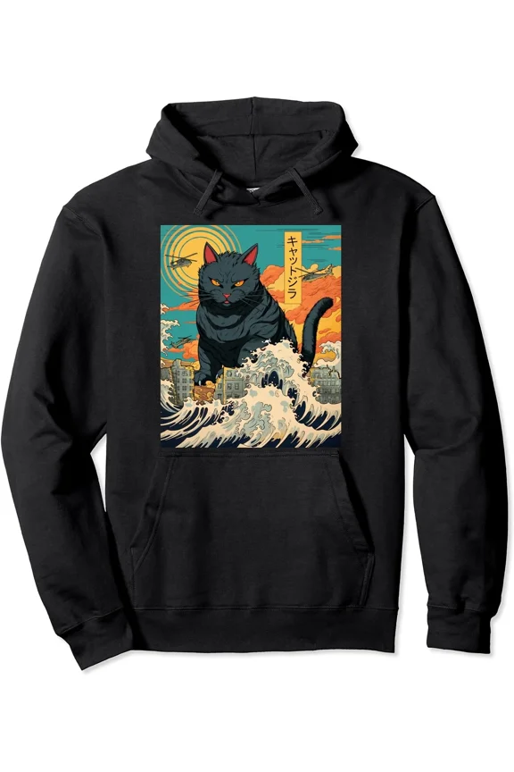 Funny Cat Lover Catzilla Cat Owner Cat Water Angry Unisex Hoodie Shirt for Men & Women, up to Size 5XL