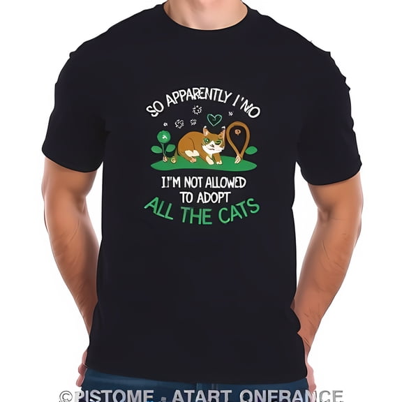Funny Cat Lover Cotton Short Sleeve T-Shirt - " Not Allowed to Adopt All the Cats " Graphic Tee with Playful Cat Design and Hearts