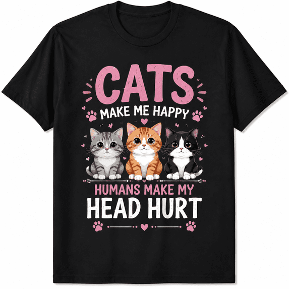 Funny Cat Lover Graphic T-Shirt for Women Men, Cute Kittens Cats Make Me Happy Graphic Tee, Casual Short Sleeve Cat Lover Gift