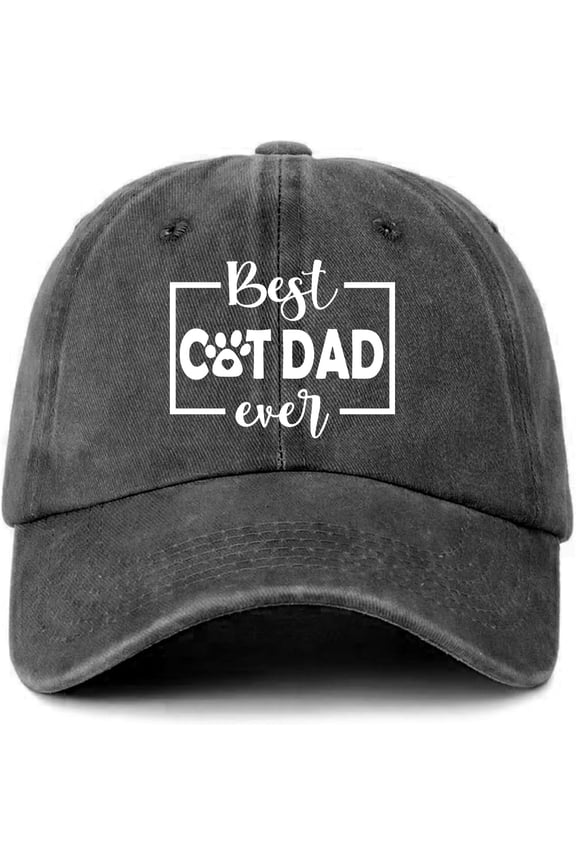Funny Cat Lover Hat Best Cat Dad Ever White Printed Baseball Cap Classic Cotton Adjustable Washed Baseball Hat