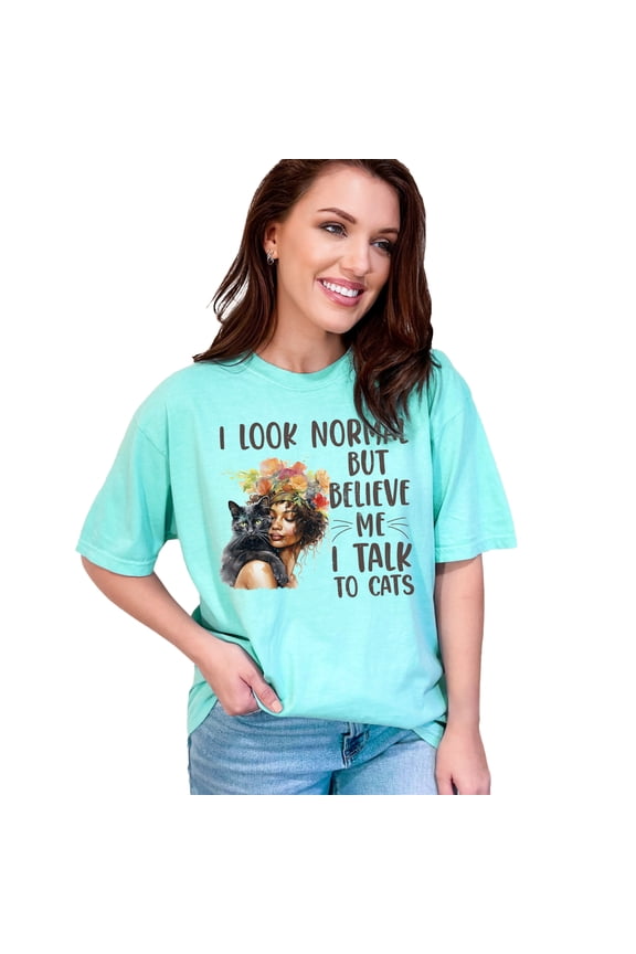 Funny Cat Lover Shirt, I Talk To Cats T Shirt, Gift For Cat Owners, Cute Cat Graphic Tee, Women's Cat Humor Shirt, Cat Mom Apparel, Chalky Mint Comfort Colors T-Shirt, Large