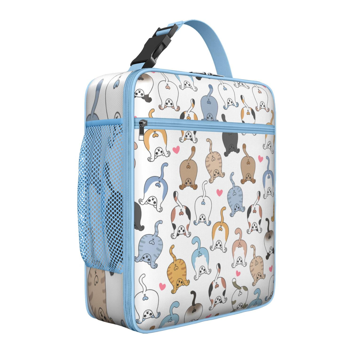 Funny Cat Lunch Bag, Watercolor Cat Artwork with Floral Print, Hand-Drawn Cat Design, Insulated Cooler Tote for Pet Lovers, School, Work, Travel