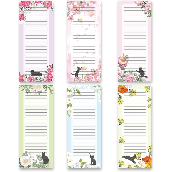 Funny Cat Magnetic Note Pad for Fridge, Grocery List Magnet Pad | 6 Pack Magnetic Notepads with 50 Sheets Each, Full Magnet Back and Lined Paper for Grocery Lists, Meal Plans and Organization