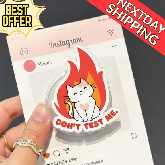 Funny Cat Magnetic Phone Grip Dont Test Me Meme , Cute Angry Cat Holder, Kawaii Phone Accessory, Gift for Cat Lovers H8